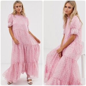 New! Sister Jane Tiered Maxi Dress in Ditzy Pink Floral Vintage 🌸 Small